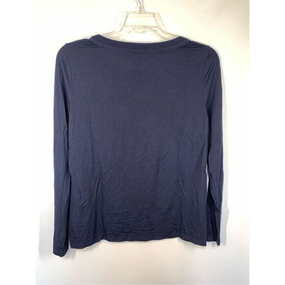 Perse Women’s Silk Blend Crew Neck Floral Velvet Long Sleeve Top Navy Size 8 - Picture 5 of 7